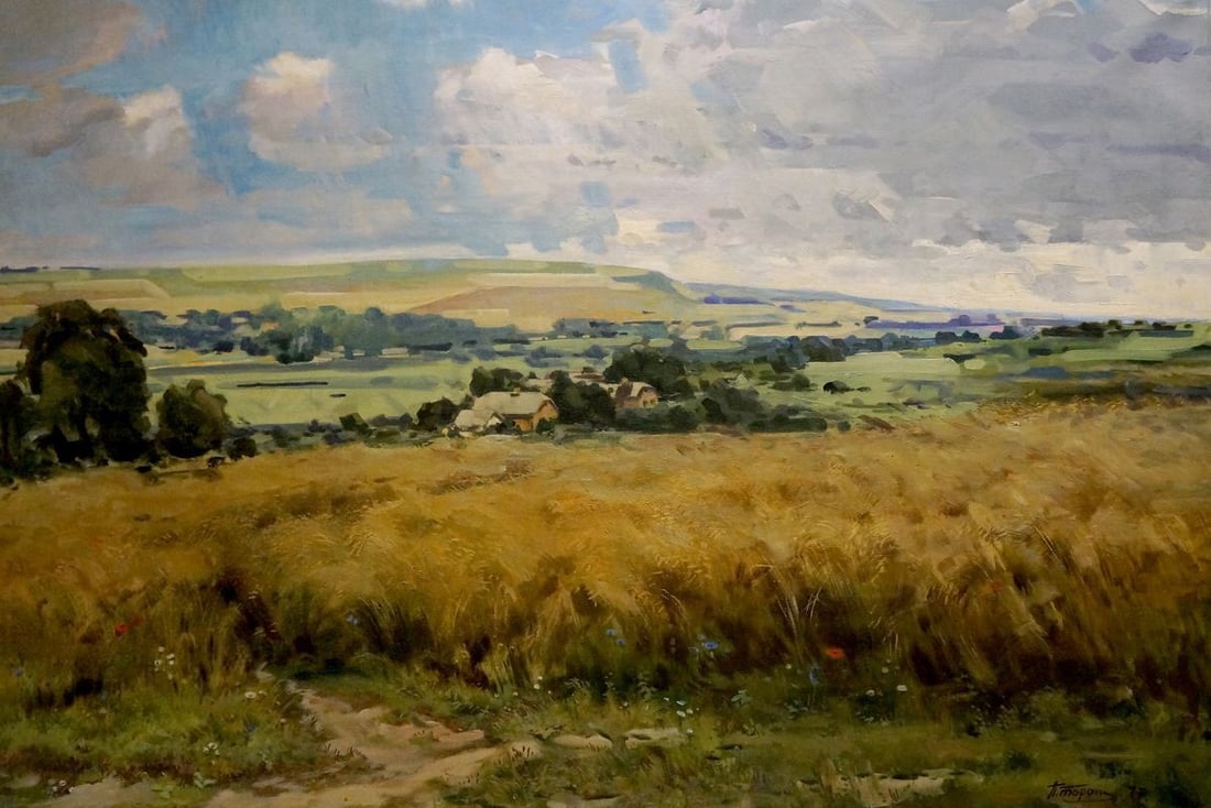 Oil painting Landscape of fields: Title: Oil painting Landscape of fields Description: NoVern 1355 *** ABOUT THIS PAINTING *** * TITLE: "Landscape of fields" * ARTISTS: * SIZE: 99x150 cm/'38.97x59.05 inches' * MEDIUM: oil, canvas * HA