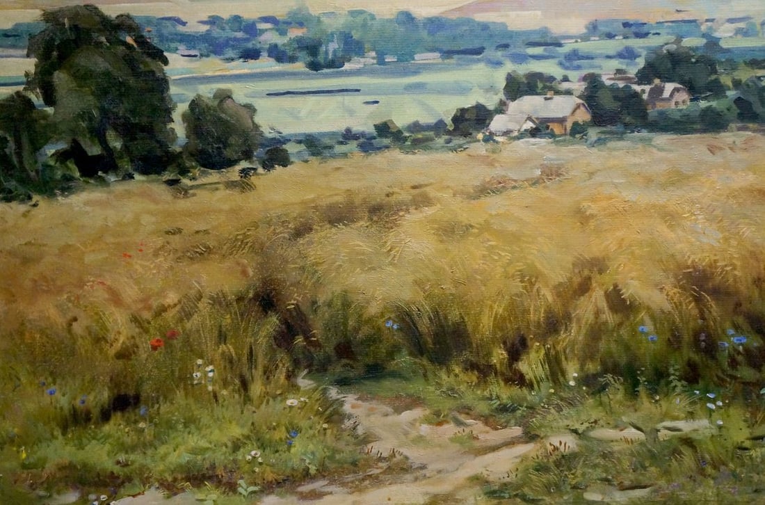 Oil painting Landscape of fields - 2