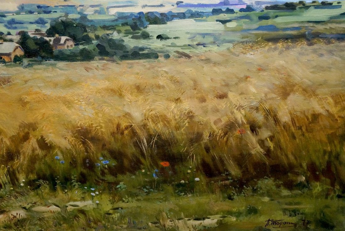 Oil painting Landscape of fields - 5