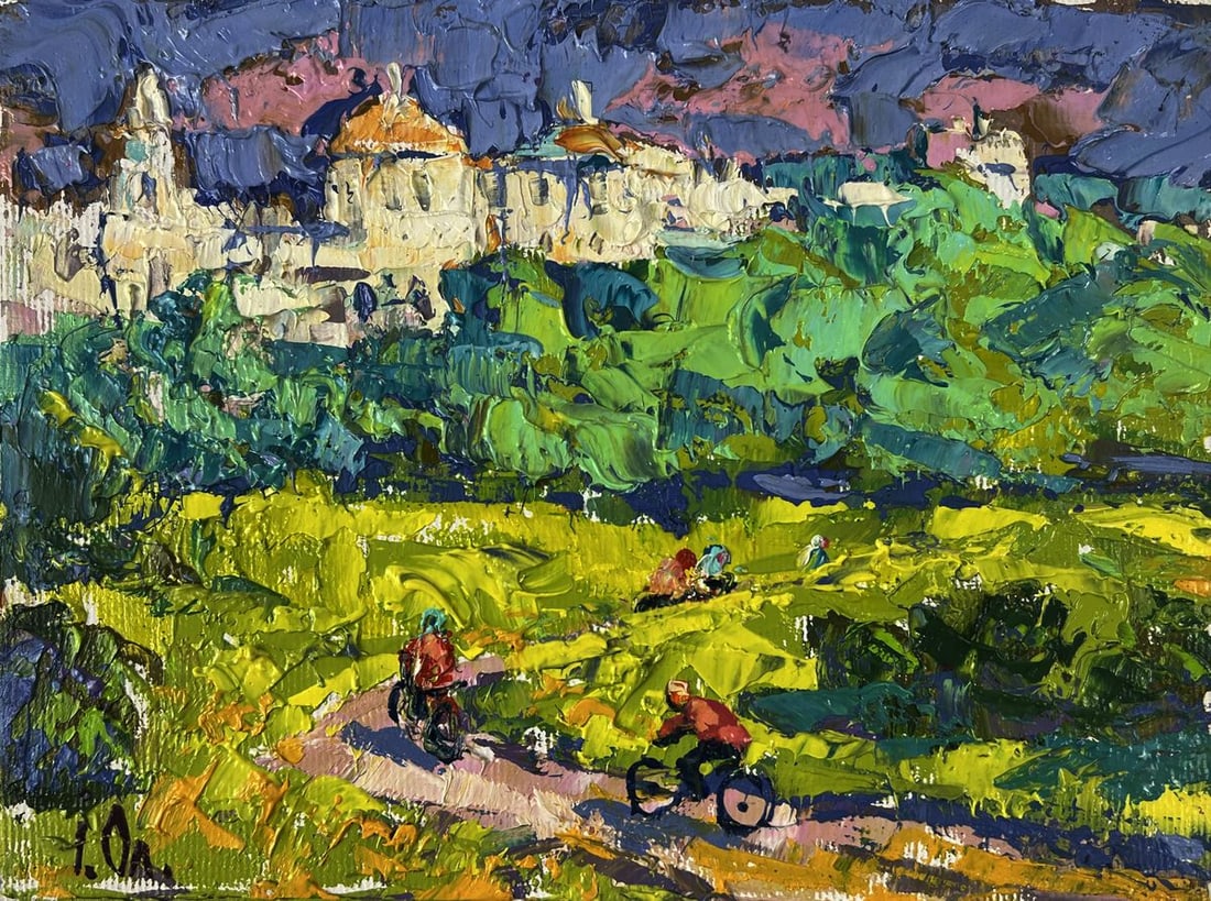 Oil painting Cycling through the forest Oleksiy Ivanyuk - 3