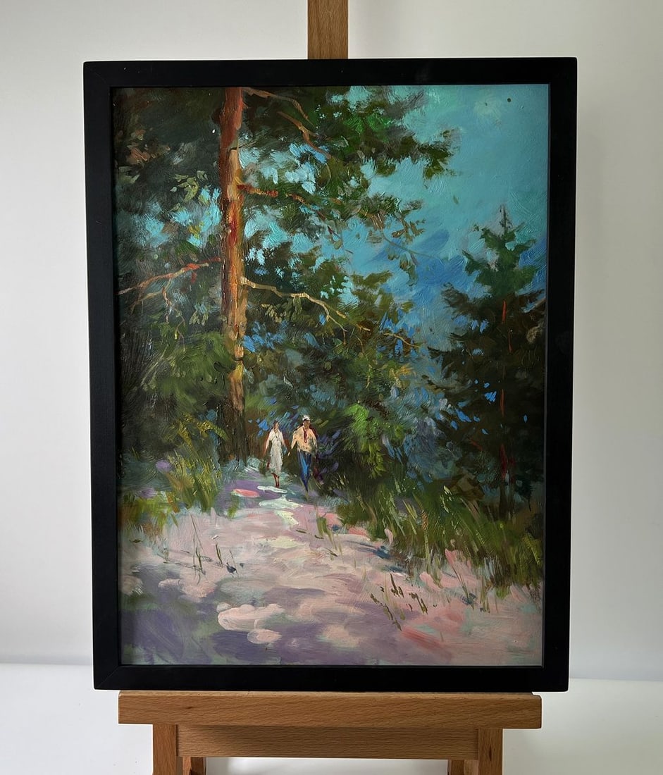 Oil painting Walk in the forest Yuriy Suprunchuk: Title: Oil painting Walk in the forest Yuriy Suprunchuk Description: NoAAA5675 The Oil painting Cardboard titled "Walk in the forest" invites the viewer into a serene and intimate moment, where nature