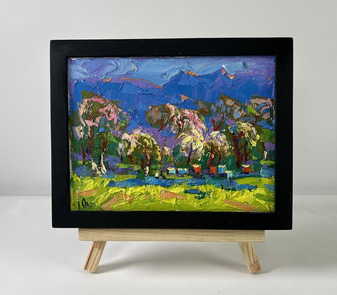 Oil painting Spring in the village Alex Kalenyuk: Title: Oil painting Spring in the village Alex Kalenyuk Description: NoAAA5253 The oil painting on Canvas titled "Spring in the Village" is a vibrant ode to renewal and natural awakening, expressed
