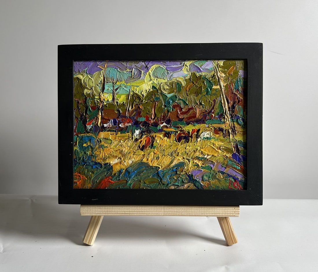 Oil painting For a walk in the field Alex Kalenyuk: Title: Oil painting For a walk in the field Alex Kalenyuk Description: NoAAA4067 This oil painting cardboard, titled "For a walk in the field", the composition is rich in texture and color, bringing