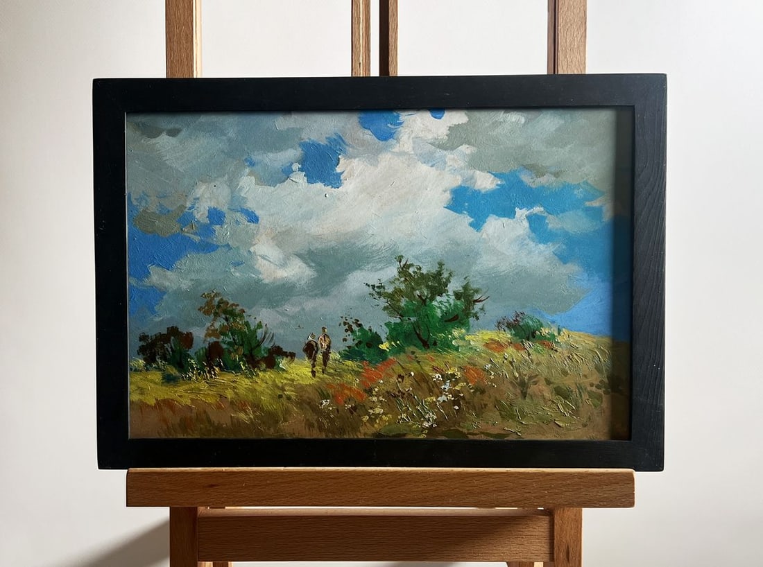 Oil painting Couple in a flower field Yuriy Suprunchuk: Title: Oil painting Couple in a flower field Yuriy Suprunchuk Description: NoAAA4193 The painting titled "Couple in a flower field" depicts a tranquil moment in nature, where two figures walk hand in 