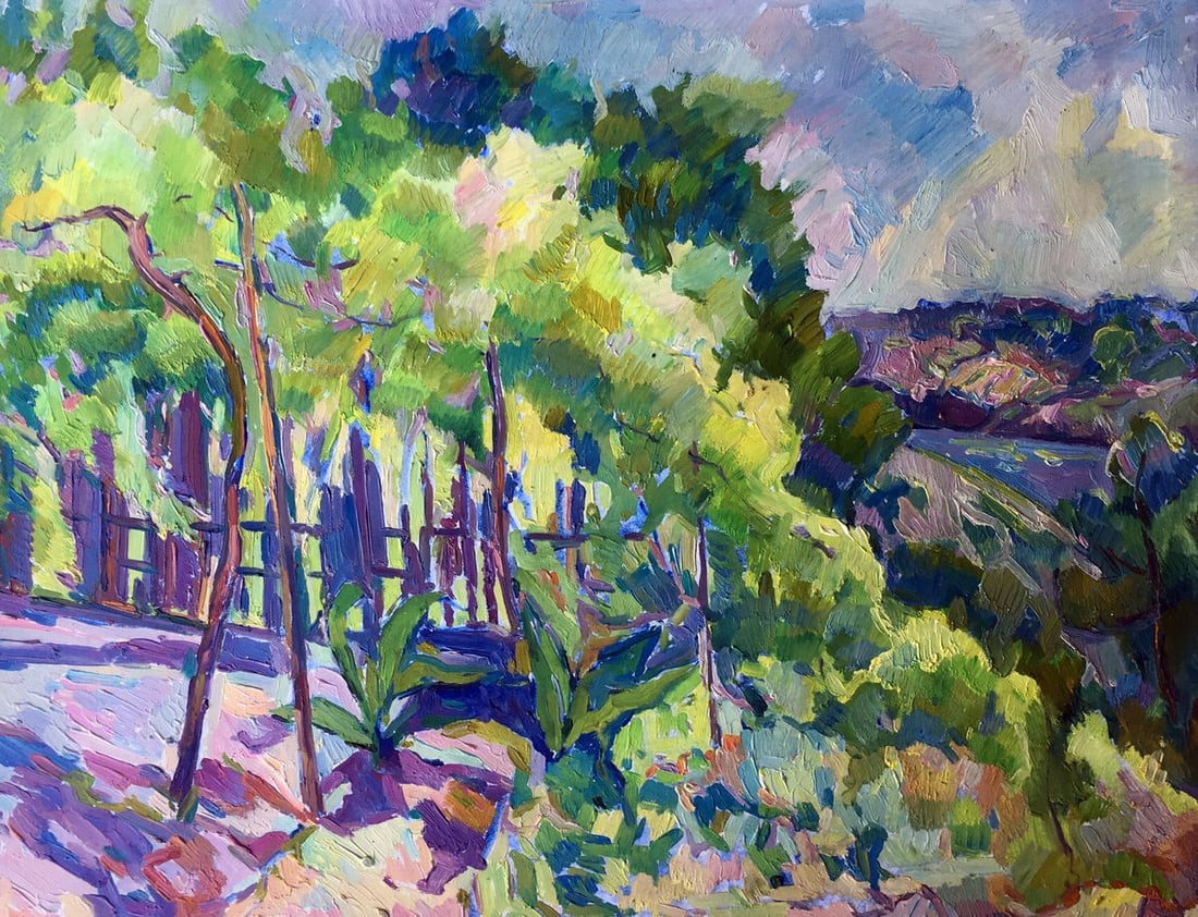 Oil painting Blooming yard Peter Tovpev: Title: Oil painting Blooming yard Peter Tovpev Description: NoAAA2227 Looking at this oil painting, you can almost feel the warm summer sun on your skin. The "Blooming Yard" painting captures the esse