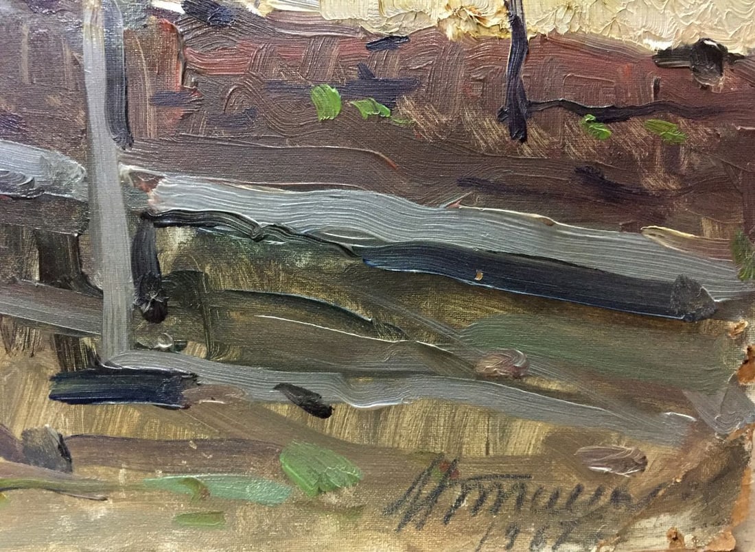 Oil painting Village by the river - 2