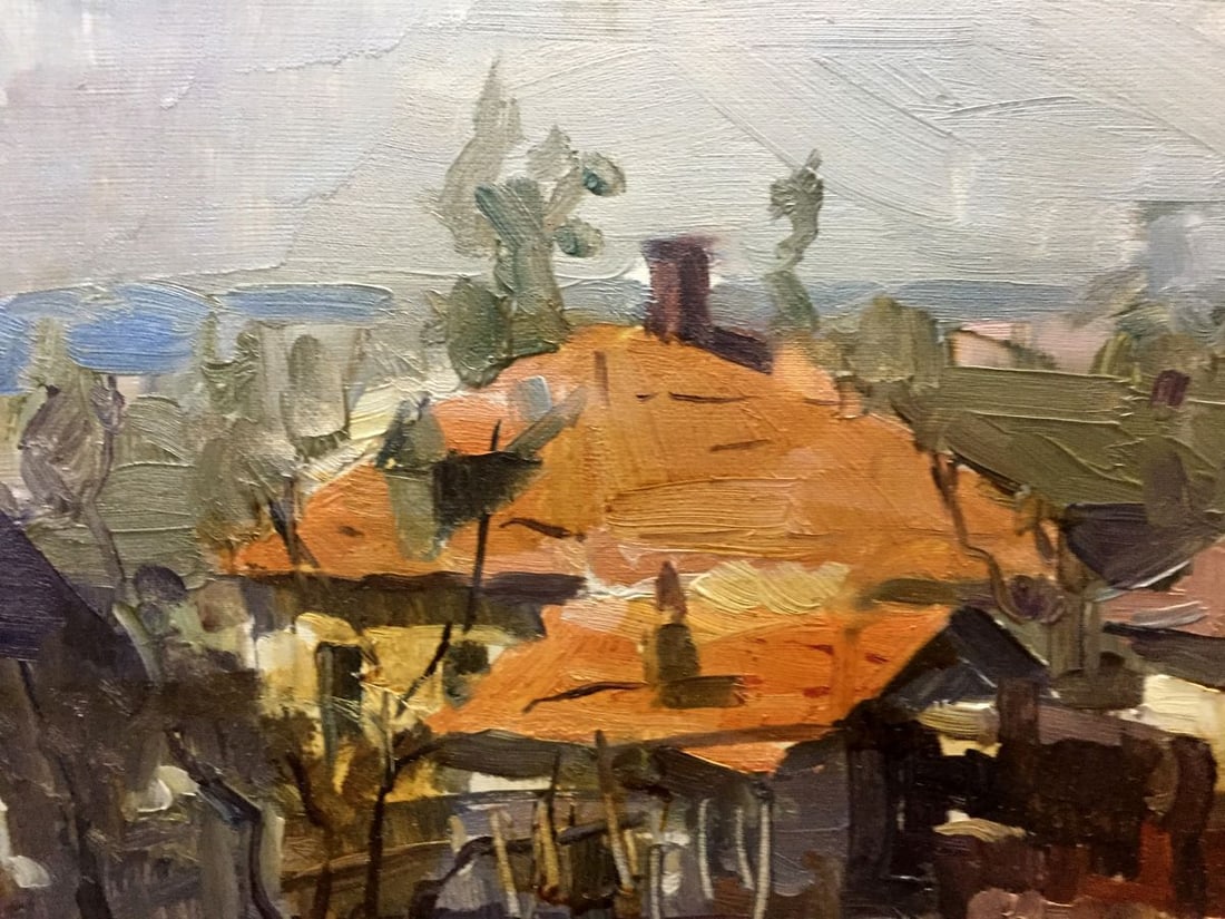 Oil painting Village by the river - 6