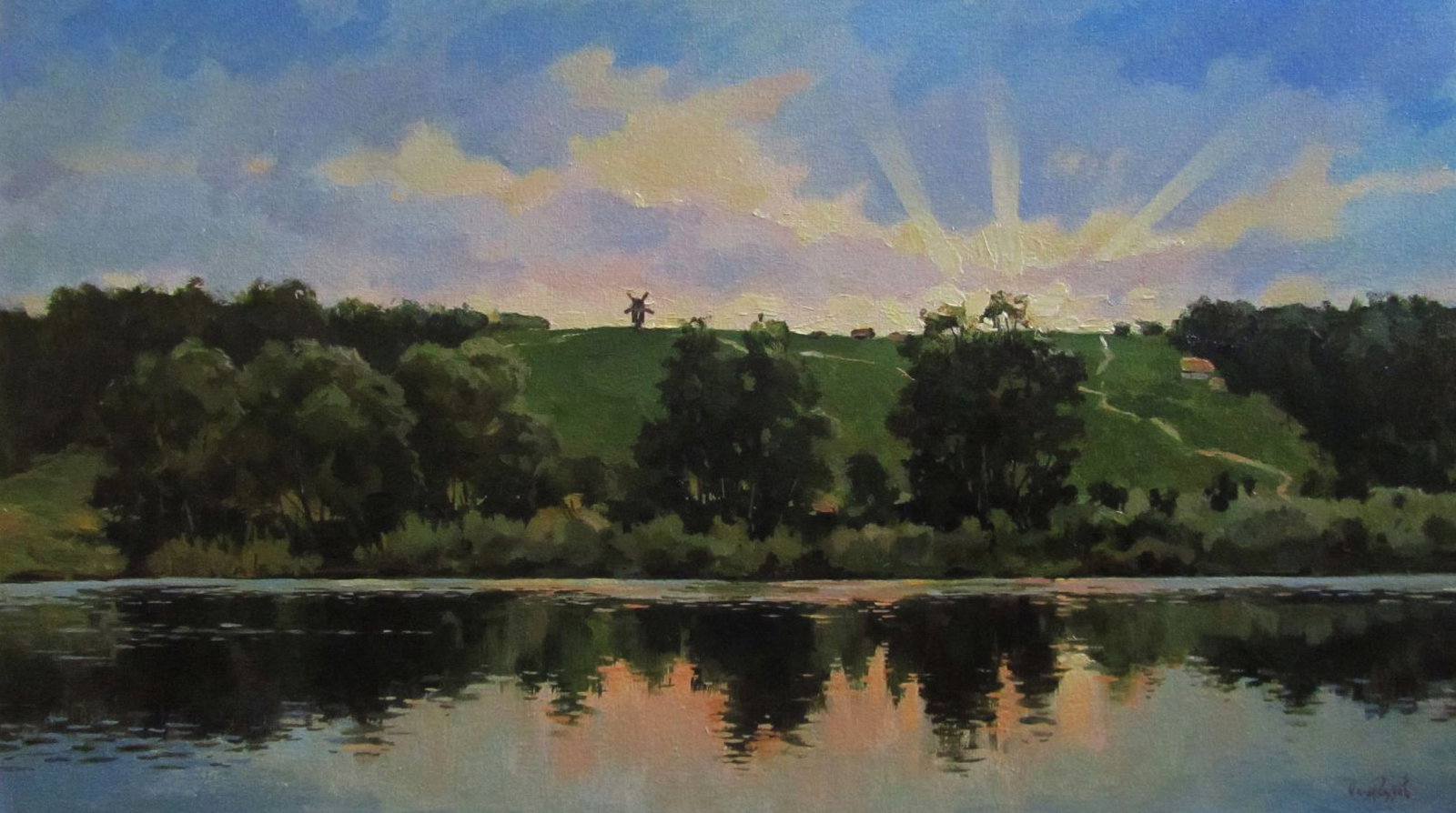 Oil painting Summer morning Alexander Guzev: Title: Oil painting Summer morning Alexander Guzev Description: 13GUZ Painter: Alexander Guzev Size: 30x50 cm/11.81x19.68 inches Components: oil, canvas Original painting CONDITION: excellent ARTIST: