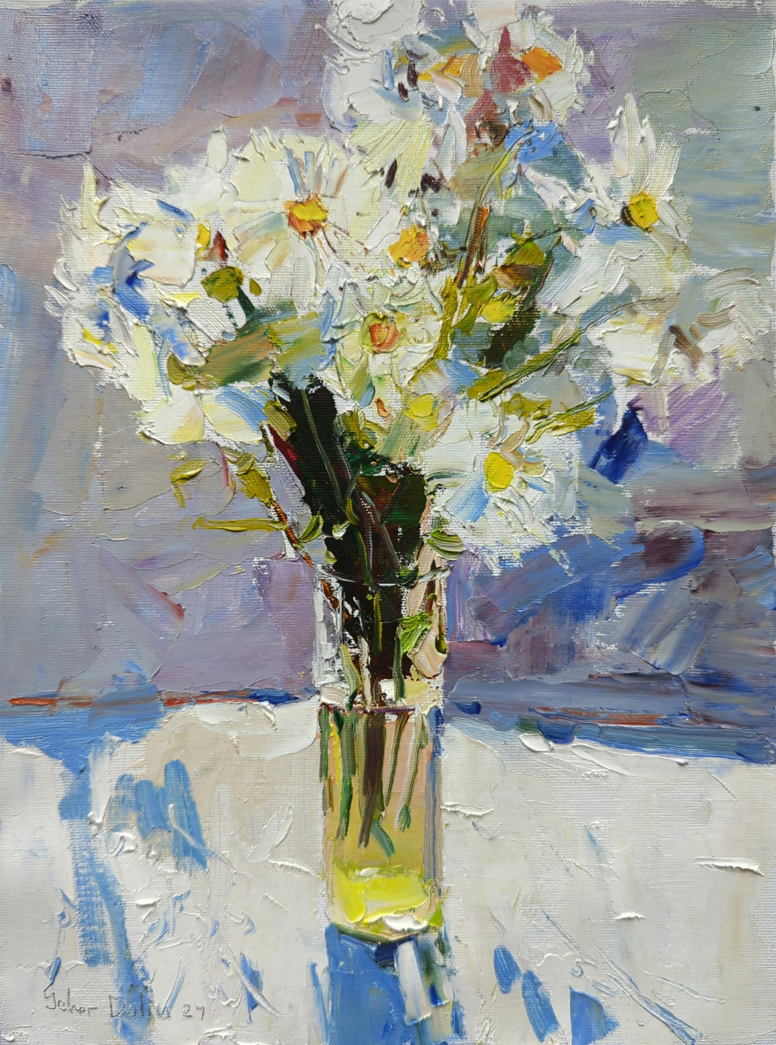 Oil painting White Daisies in a Vase Yegor Dulin: Title: Oil painting White Daisies in a Vase Yegor Dulin Description: 4DUL Painter: Yegor Dulin Size: 40x30 cm/15.74x11.81 inches Components: oil, canvas Original painting CONDITION: excellent ARTIST: