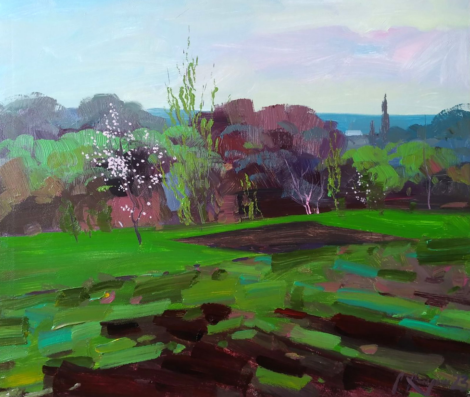 Acrylic painting In the garden Serhii Kachyn: Title: Acrylic painting In the garden Serhii Kachyn Description: 2KACH Painter: Serhii Kachyn Size: 60x70 cm/23.62x27.55 inches Components: acrylic, canvas Original painting CONDITION: excellent