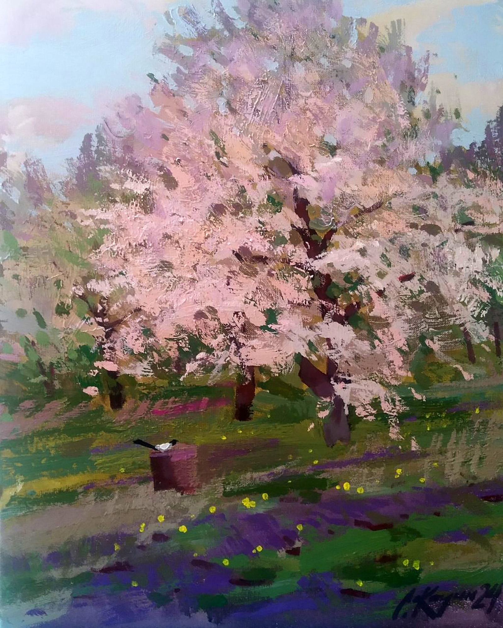 Acrylic painting In a blooming garden Serhii Kachyn: Title: Acrylic painting In a blooming garden Serhii Kachyn Description: 3KACH Painter: Serhii Kachyn Size: 50x40 cm/19.68x15.74 inches Components: acrylic, canvas Original painting CONDITION: