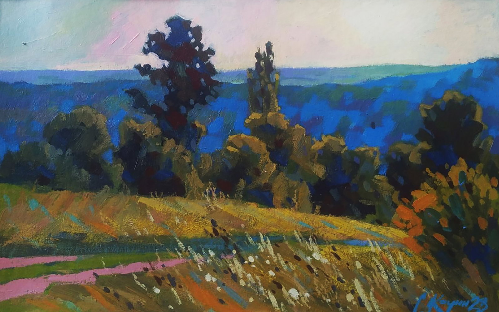 Acrylic painting It's getting dark Serhii Kachyn: Title: Acrylic painting It's getting dark Serhii Kachyn Description: 10KACH Painter: Serhii Kachyn Size: 42x66 cm/16.53x25.98 inches Components: acrylic, cardboard Original painting CONDITION: