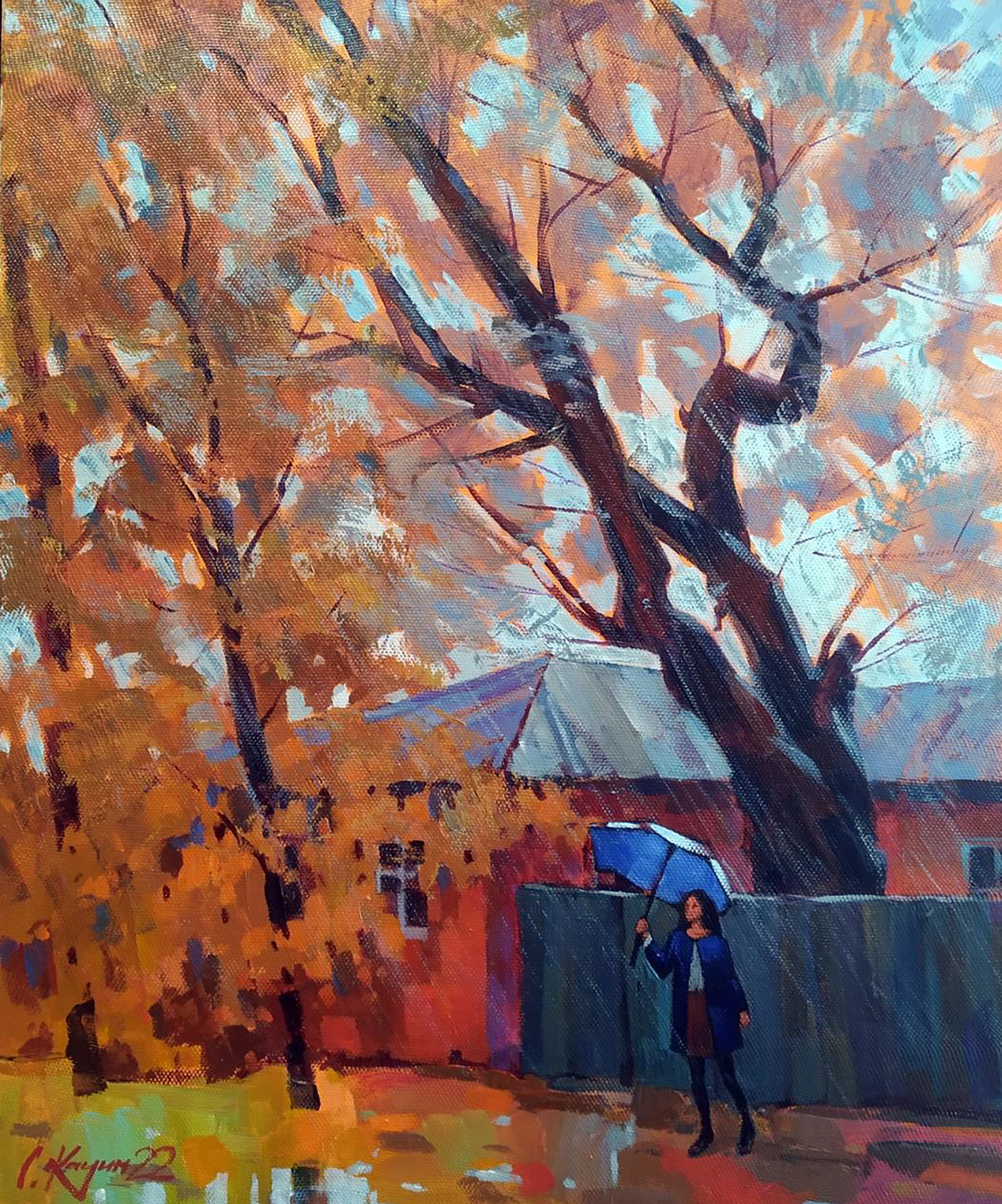 Acrylic painting Autumn rain Serhii Kachyn: Title: Acrylic painting Autumn rain Serhii Kachyn Description: 12KACH Painter: Serhii Kachyn Size: 60x50 cm/23.62x19.68 inches Components: acrylic, canvas Original painting CONDITION: excellent