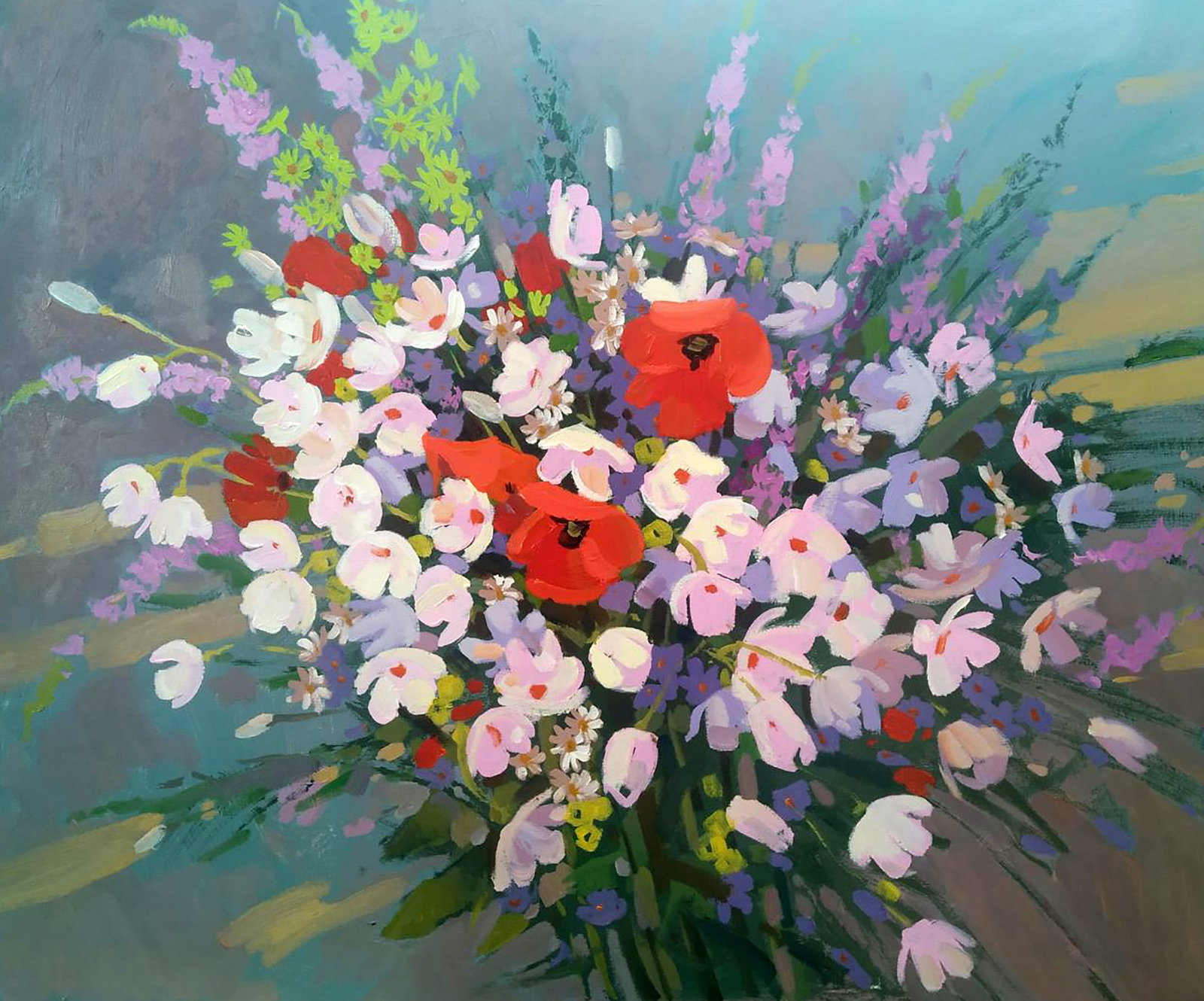 Acrylic painting Summer bouquet Serhii Kachyn: Title: Acrylic painting Summer bouquet Serhii Kachyn Description: 17KACH Painter: Serhii Kachyn Size: 70x85 cm/27.55x33.46 inches Components: acrylic, canvas Original painting CONDITION: excellent