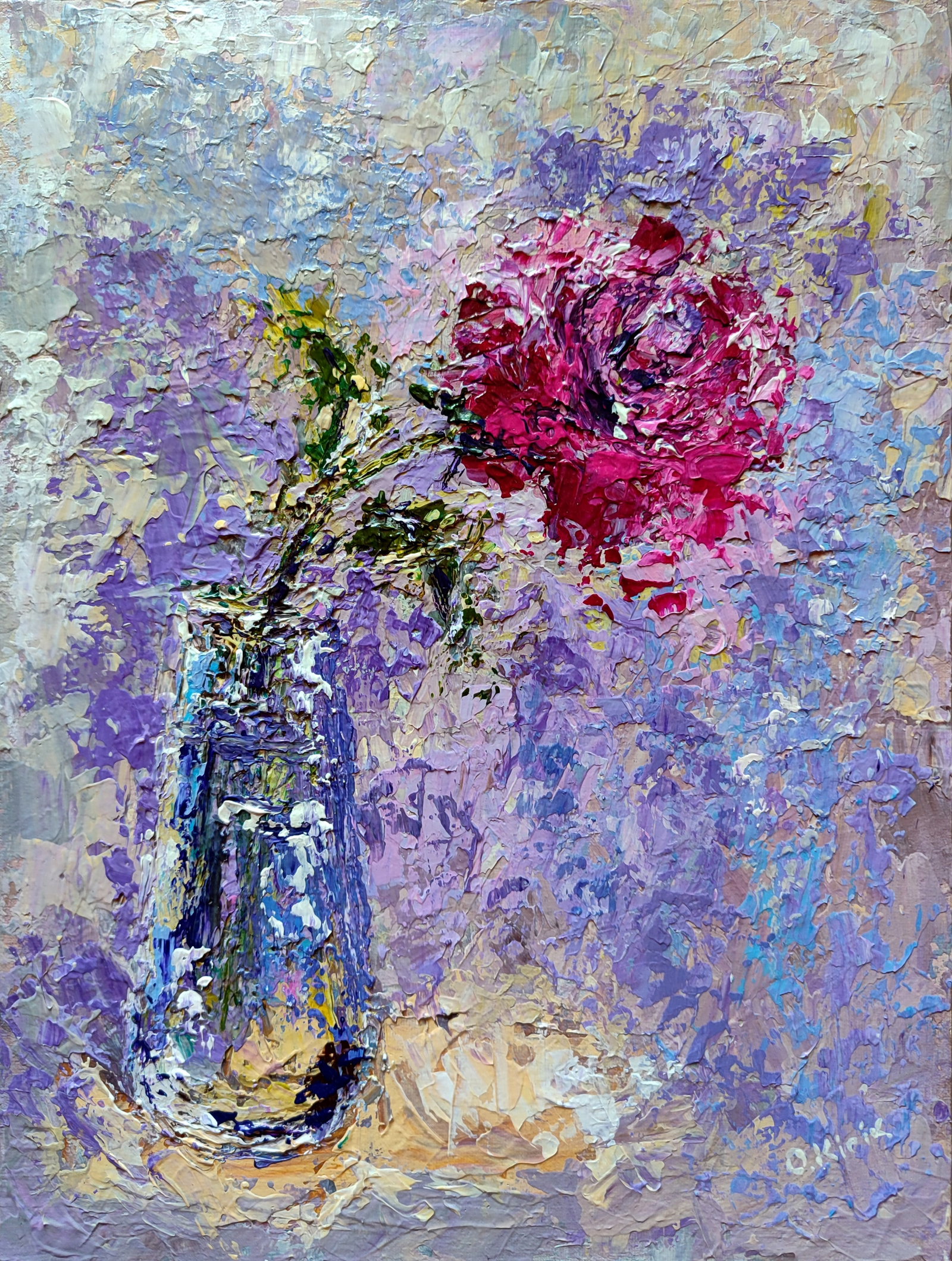 Acrylic painting Magenta rose Olena Kirik: Title: Acrylic painting Magenta rose Olena Kirik Description: 1KIRIK Painter: Olena Kirik Size: 40x30 cm/15.74x11.81 inches Components: acrylic, canvas on cardboard Original painting CONDITION: