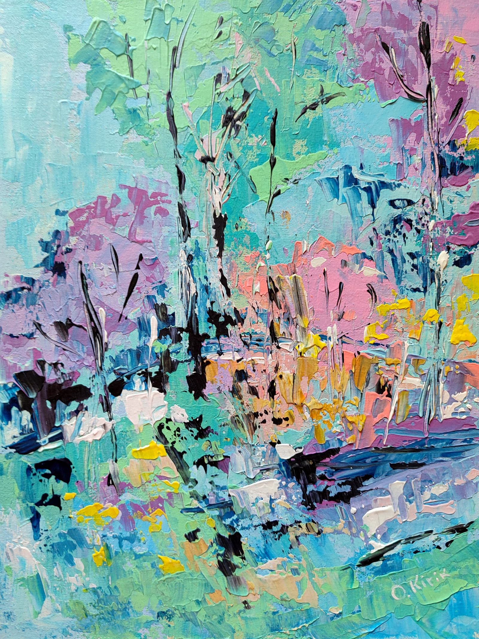 Acrylic painting Birch Olena Kirik: Title: Acrylic painting Birch Olena Kirik Description: 3KIRIK Painter: Olena Kirik Size: 40x30 cm/15.74x11.81 inches Components: acrylic, dvp Original painting CONDITION: excellent ARTIST: Olena Kirik