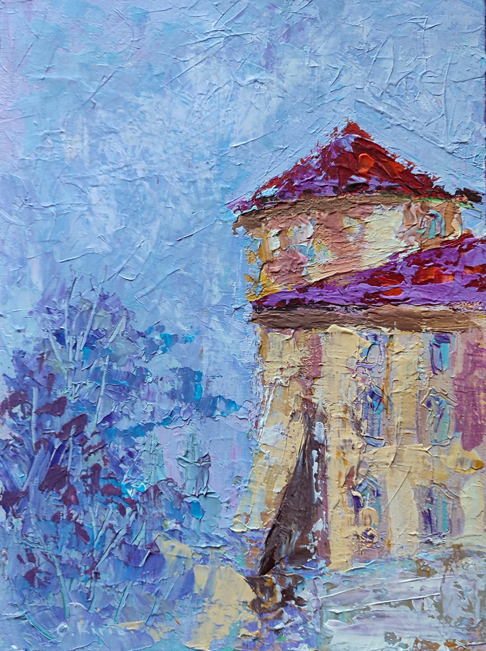 Acrylic painting Old winter town Olena Kirik: Title: Acrylic painting Old winter town Olena Kirik Description: 5KIRIK Painter: Olena Kirik Size: 40x30 cm/15.74x11.81 inches Components: acrylic, canvas Original painting CONDITION: excellent ARTIST