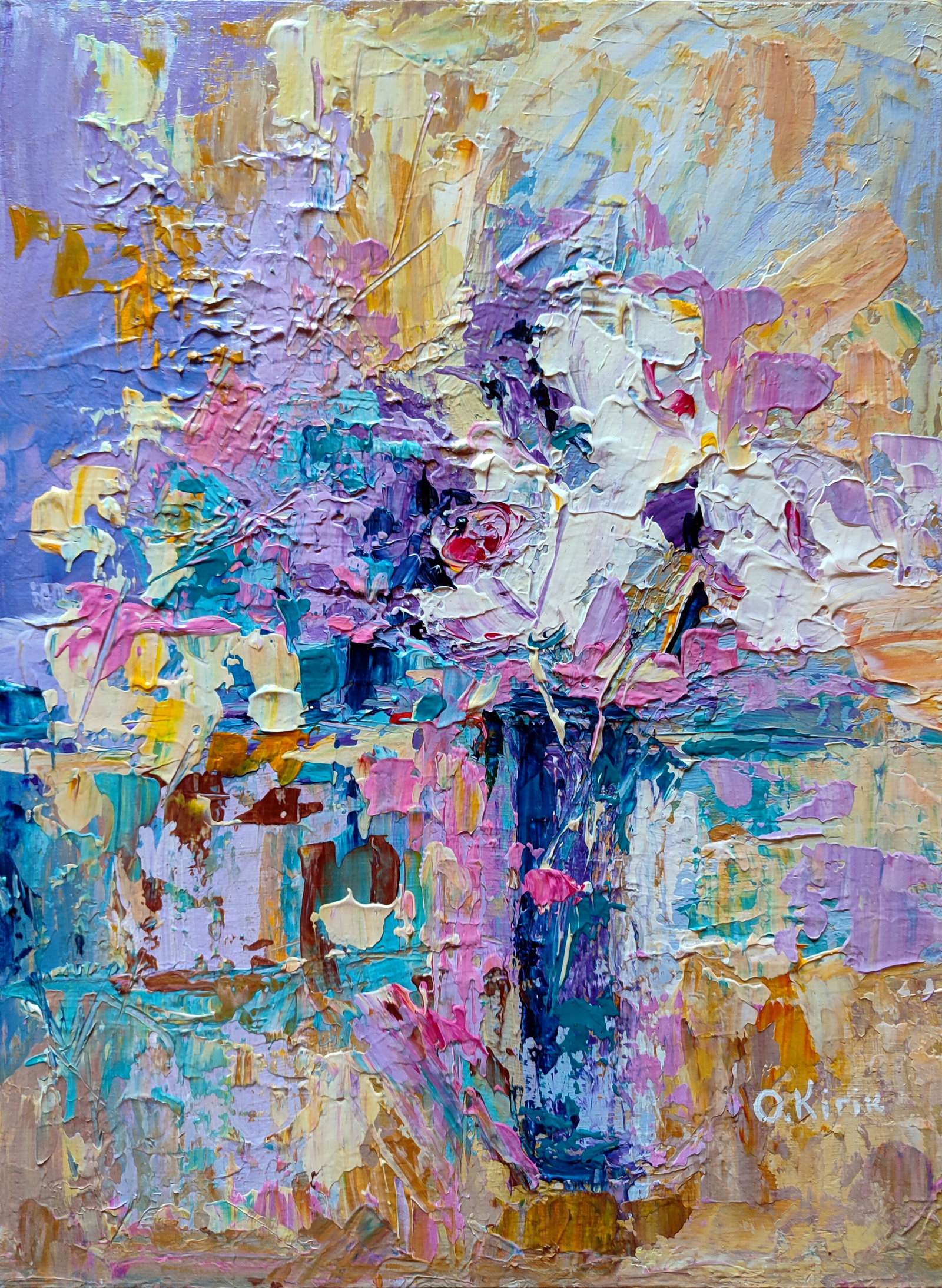 Acrylic painting Spring abstraction Olena Kirik: Title: Acrylic painting Spring abstraction Olena Kirik Description: 10KIRIK Painter: Olena Kirik Size: 40x30 cm/15.74x11.81 inches Components: acrylic, canvas on cardboard Original painting CONDITION: