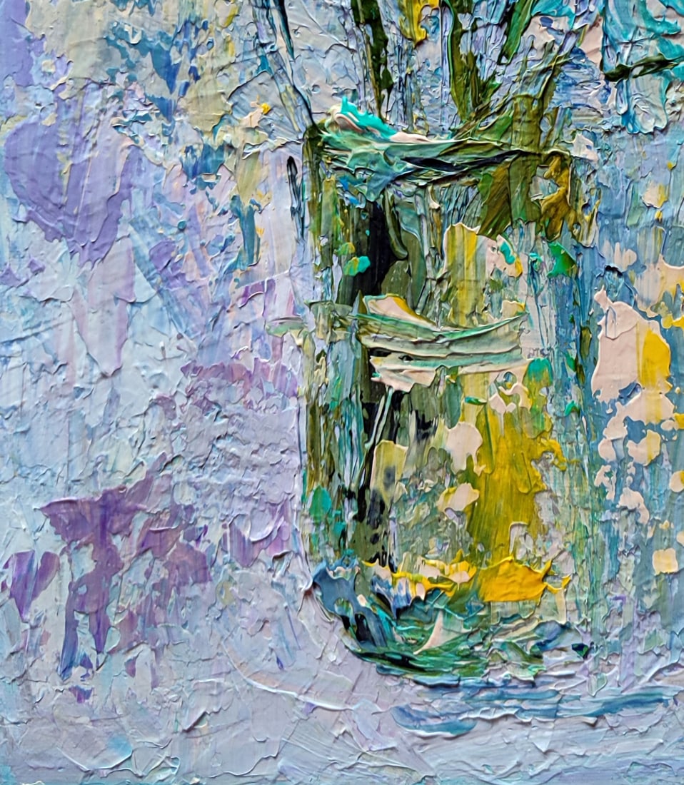 Acrylic painting Irises in a vase Olena Kirik - 4