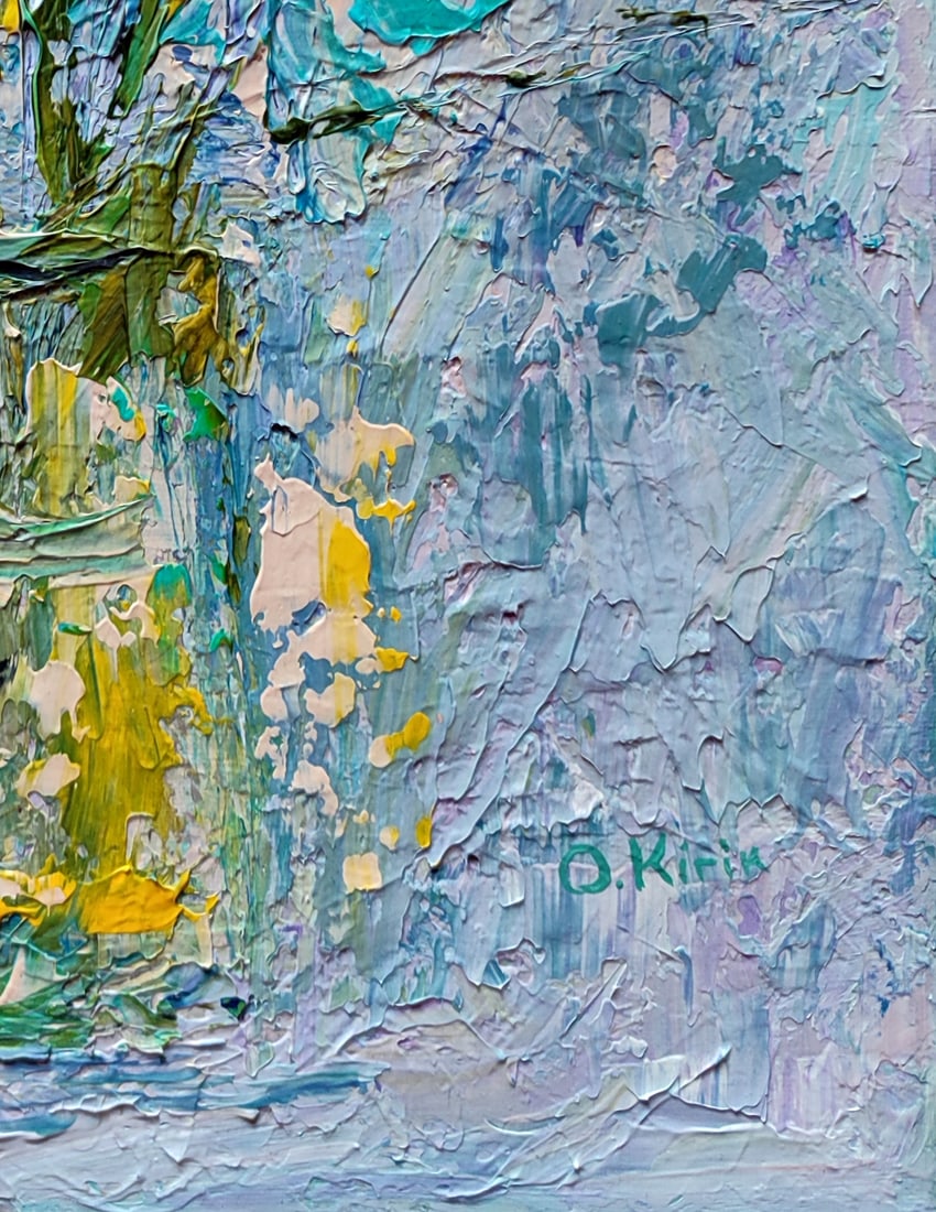 Acrylic painting Irises in a vase Olena Kirik - 5
