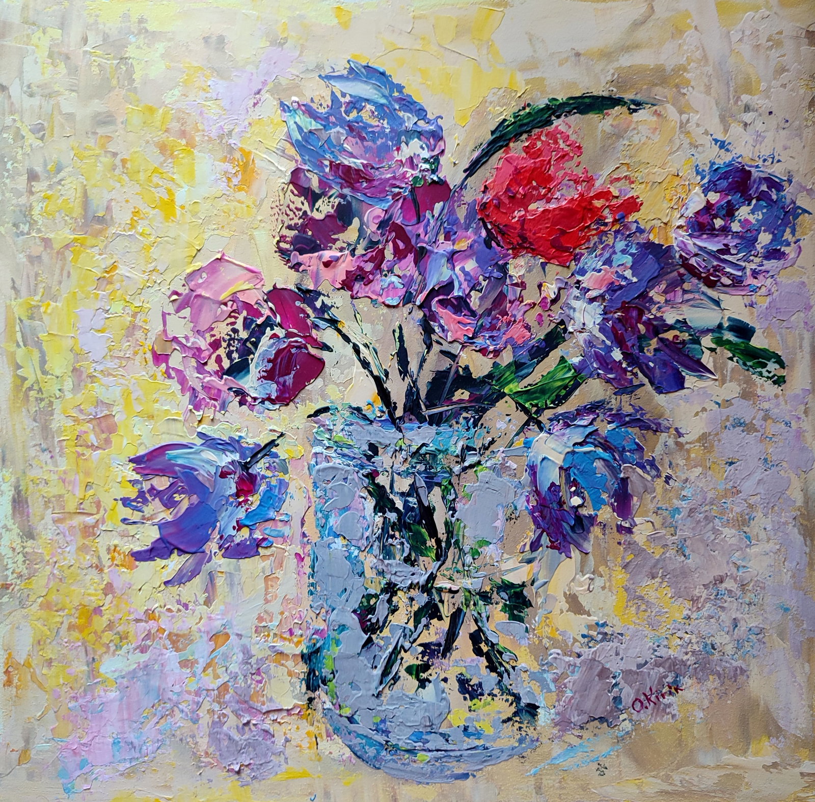 Acrylic painting Red tulip Olena Kirik: Title: Acrylic painting Red tulip Olena Kirik Description: 21KIRIK Painter: Olena Kirik Size: 50x50 cm/19.68x19.68 inches Components: acrylic, dvp Original painting CONDITION: excellent ARTIST: Olena