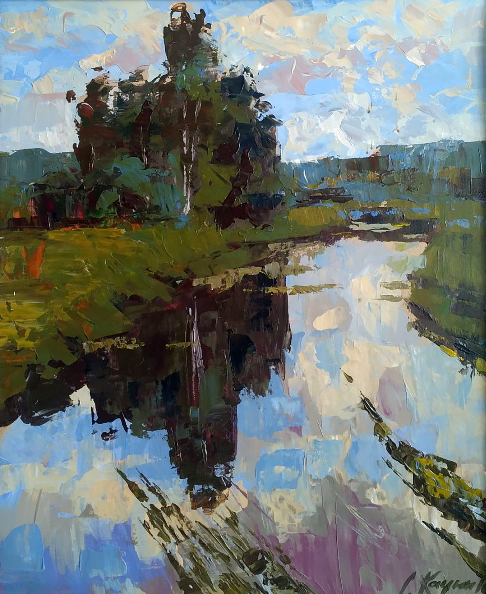 Acrylic painting Winding river Serhii Kachyn: Title: Acrylic painting Winding river Serhii Kachyn Description: 28KACH Painter: Serhii Kachyn Size: 60x50 cm/23.62x19.68 inches Components: acrylic, cardboard Original painting CONDITION: excellent A