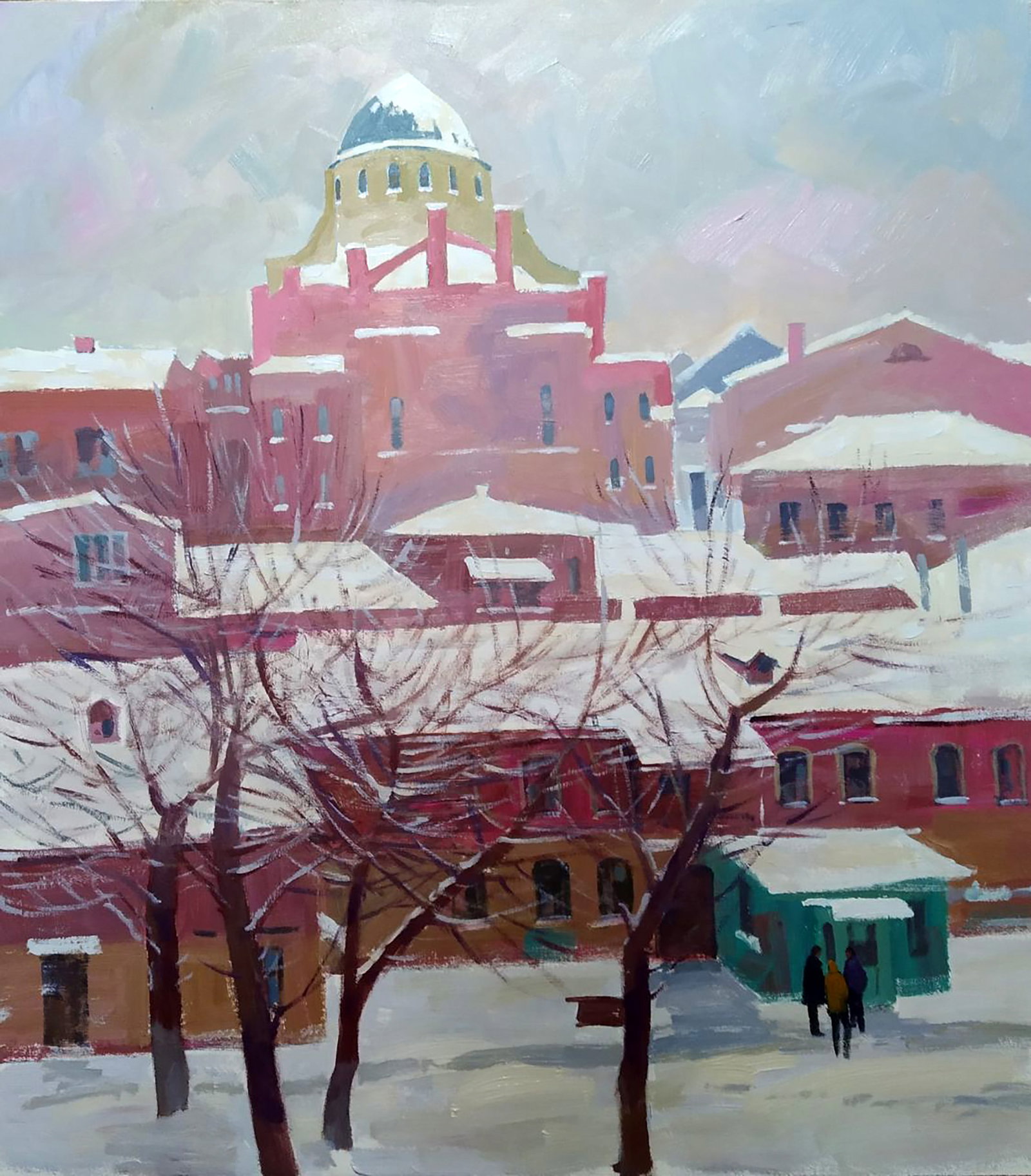 Acrylic painting Winter day in the city Serhii Kachyn (1 of 5)