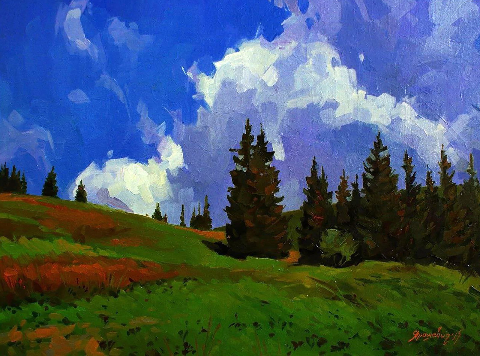 Oil painting In mountain forests Anastasia Yaroshevich: Title: Oil painting In mountain forests Anastasia Yaroshevich Description: 3YARO Painter: Anastasia Yaroshevich Size: 40x55 cm/15.74x21.65 inches Components: oil, canvas Original painting CONDITION: e