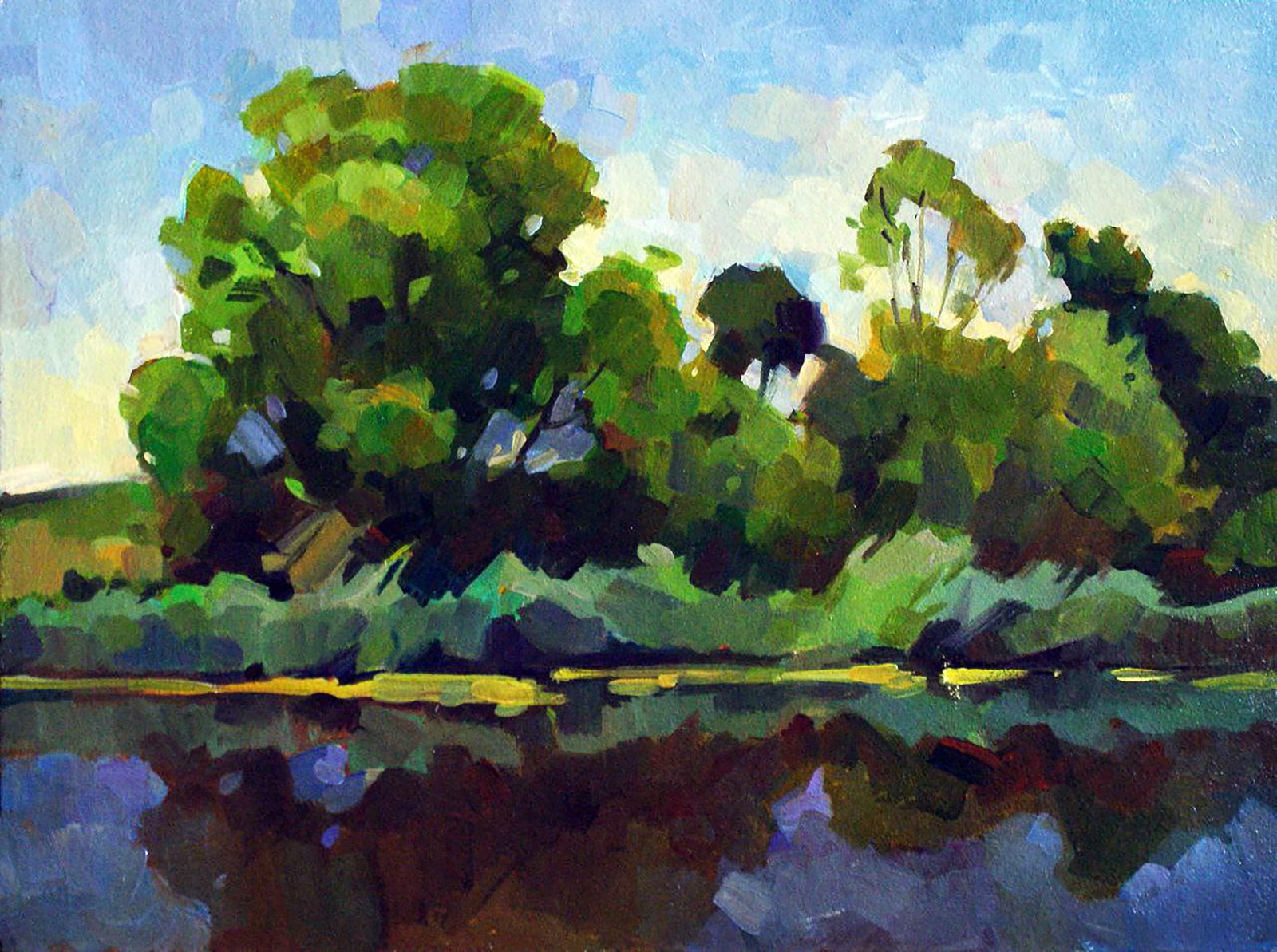 Oil painting River near the village Anastasia Yaroshevich: Title: Oil painting River near the village Anastasia Yaroshevich Description: 6YARO Painter: Anastasia Yaroshevich Size: 30x40 cm/11.81x15.74 inches Components: oil, dvp Original painting CONDITION: e