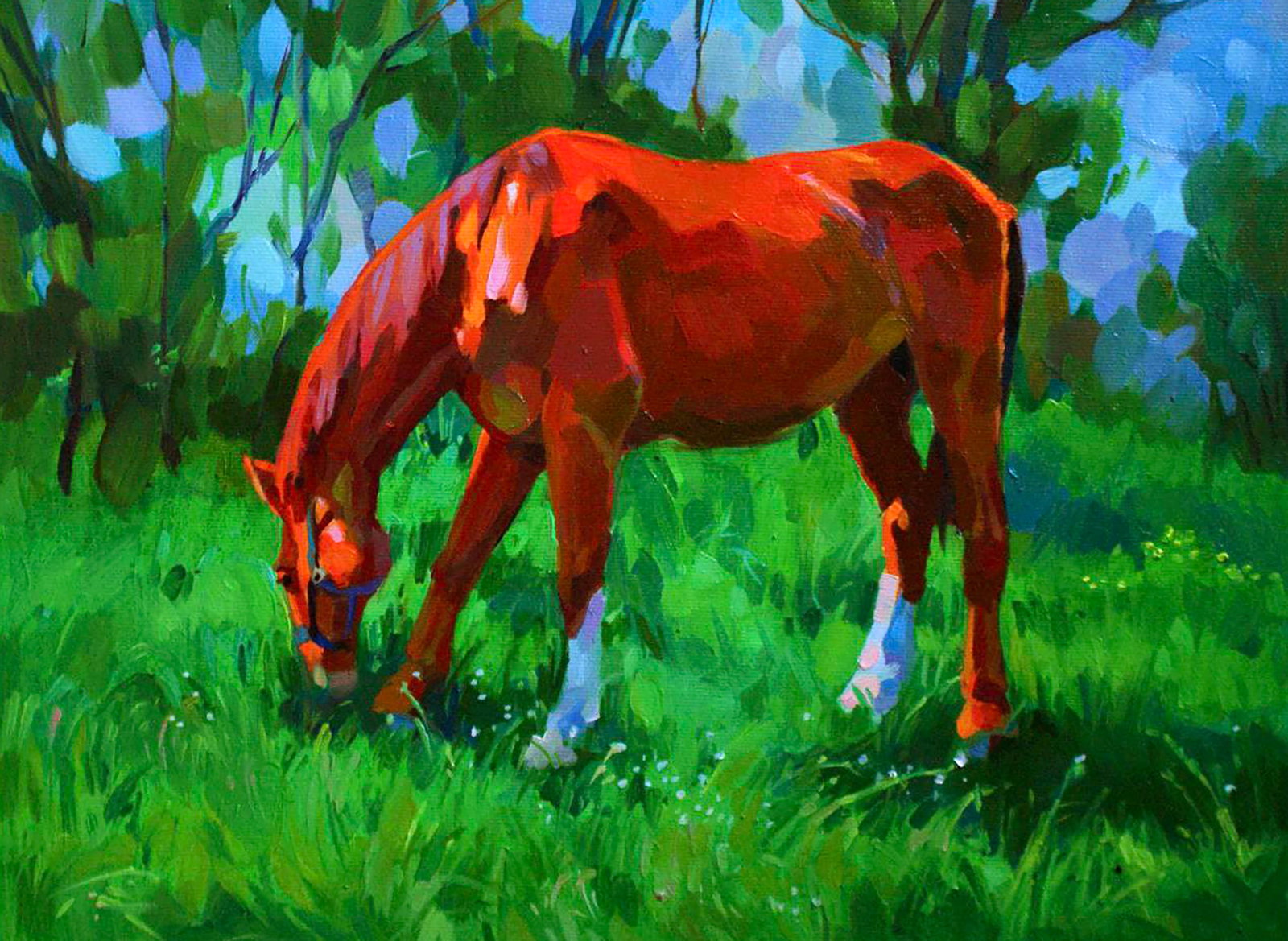 Oil painting Out to pasture Anastasia Yaroshevich: Title: Oil painting Out to pasture Anastasia Yaroshevich Description: 18YARO Painter: Anastasia Yaroshevich Size: 30x40 cm/11.81x15.74 inches Components: oil, canvas Original painting CONDITION: excel