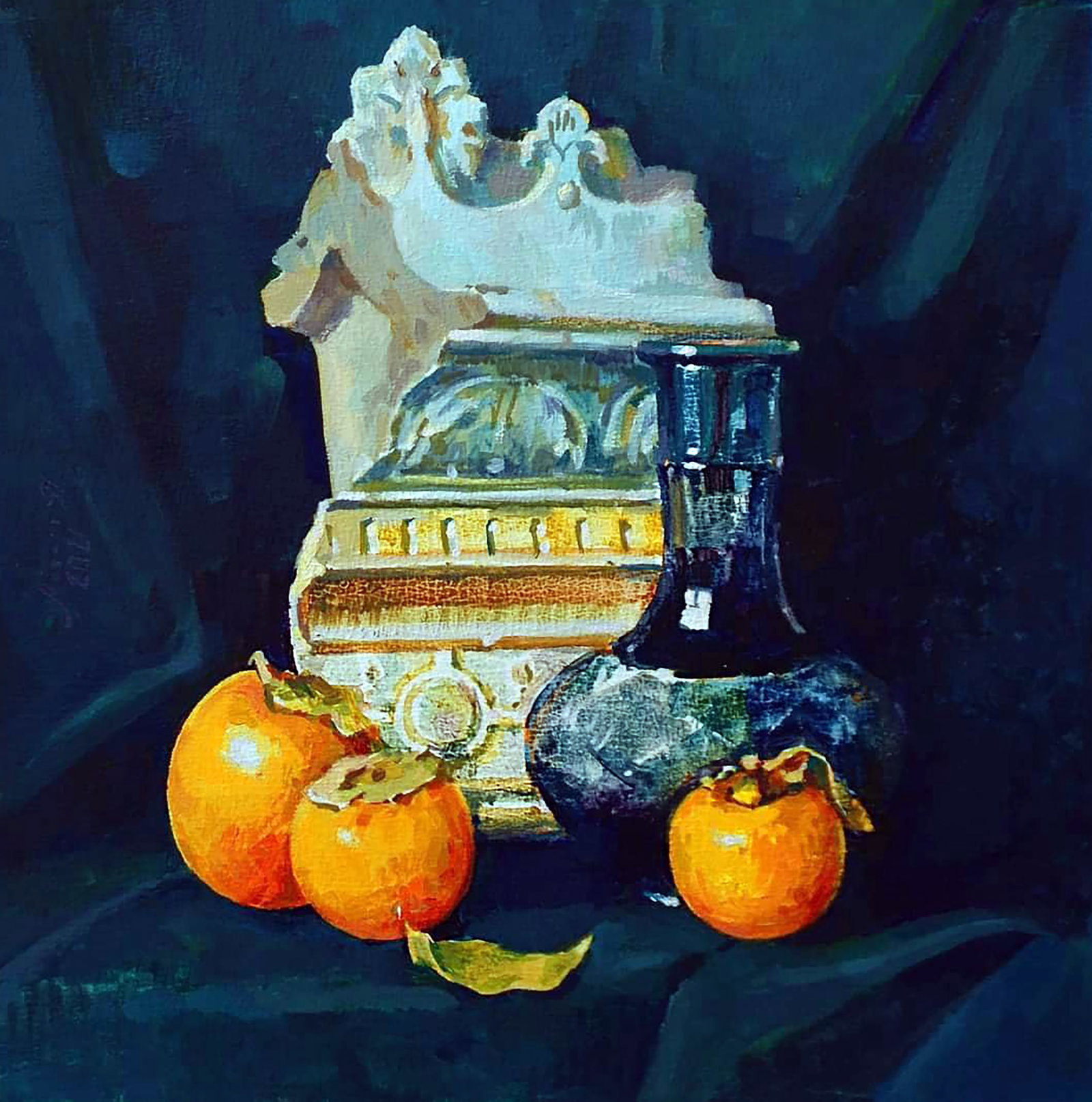 Oil painting Still life with persimmon Anastasia Yaroshevich: Title: Oil painting Still life with persimmon Anastasia Yaroshevich Description: 28YARO Painter: Anastasia Yaroshevich Size: 35x35 cm/13.77x13.77 inches Components: oil, dvp Original painting