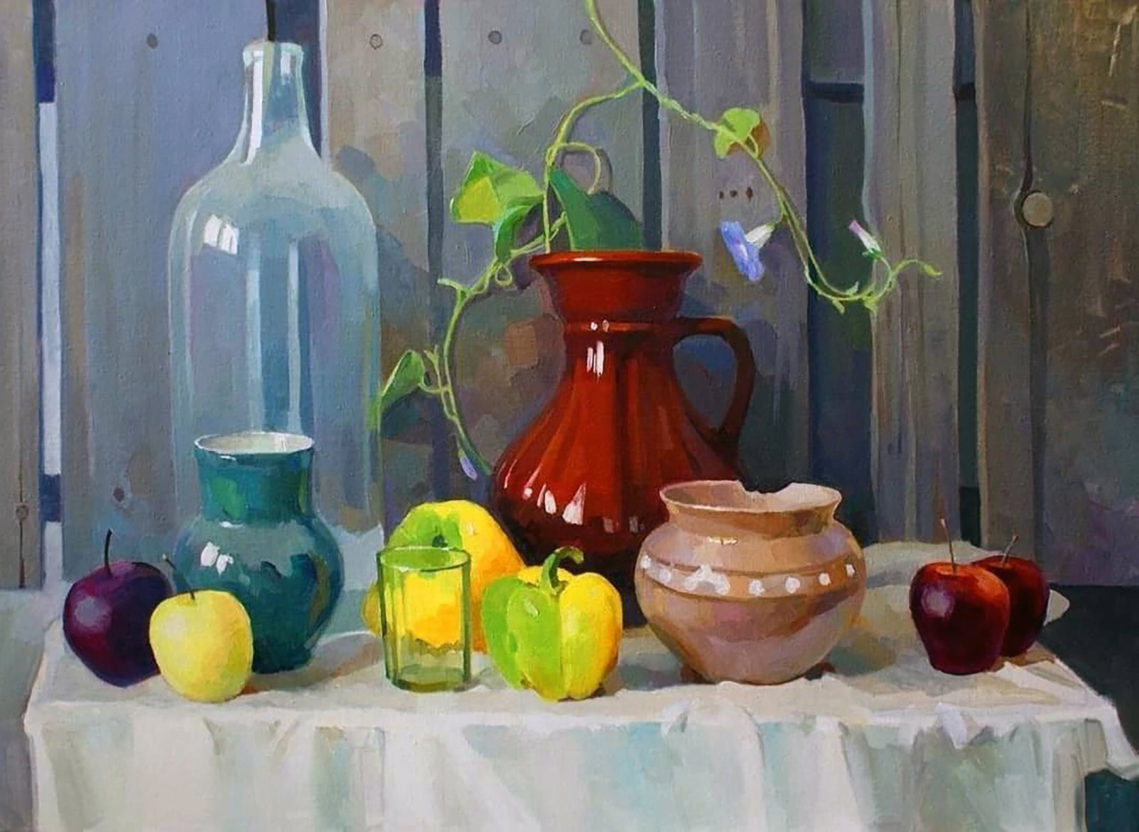 Oil painting Still life with sweet pepper Anastasia Yaroshevich: Title: Oil painting Still life with sweet pepper Anastasia Yaroshevich Description: 30YARO Painter: Anastasia Yaroshevich Size: 50x70 cm/23.62x15.74 inches Components: oil, canvas on dvp Original