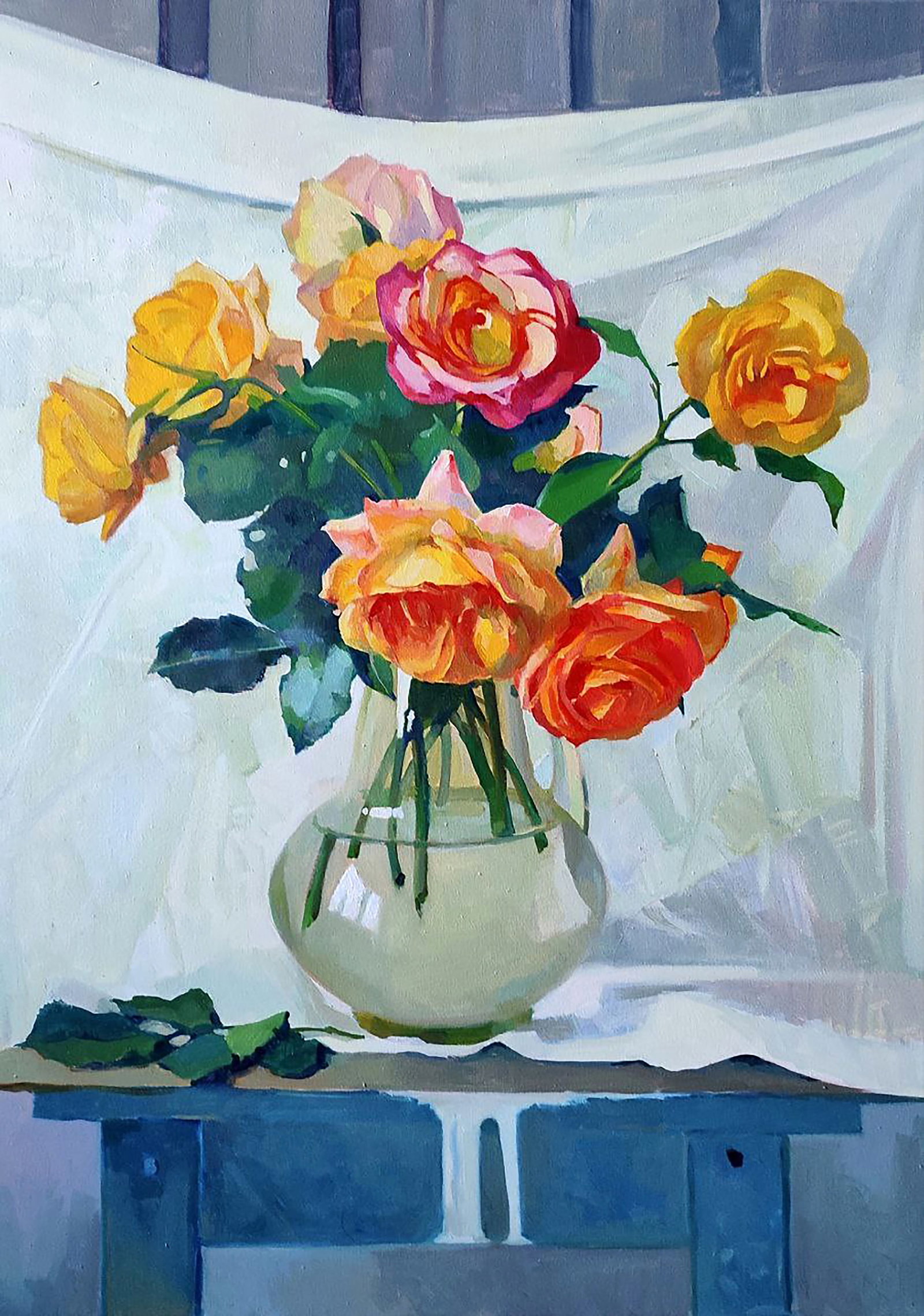 Oil painting Roses Anastasia Yaroshevich: Title: Oil painting Roses Anastasia Yaroshevich Description: 43YARO Painter: Anastasia Yaroshevich Size: 70x50 cm/27.55x19.68 inches Components: oil, canvas Original painting CONDITION: excellent ARTI