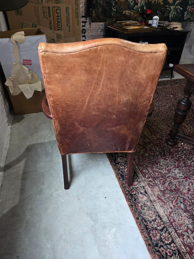 Traditional Style Leather and Wood Armchair - 3