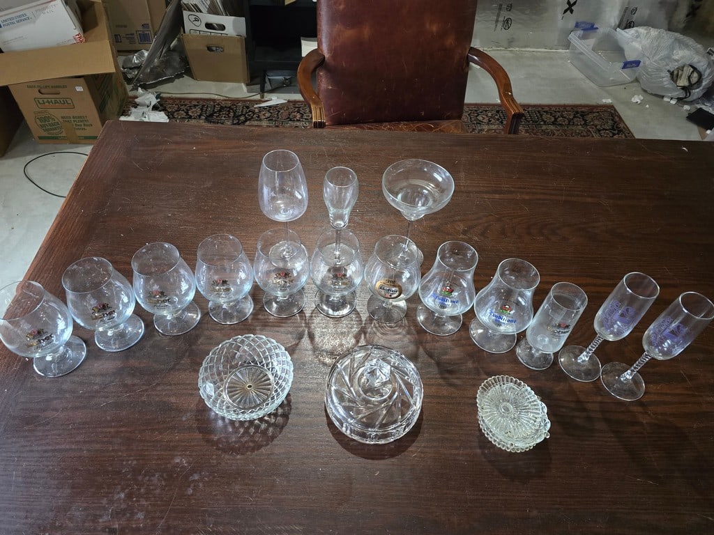 Assorted European Beer Advertising Glasses & Crystal Serving Pieces - 6