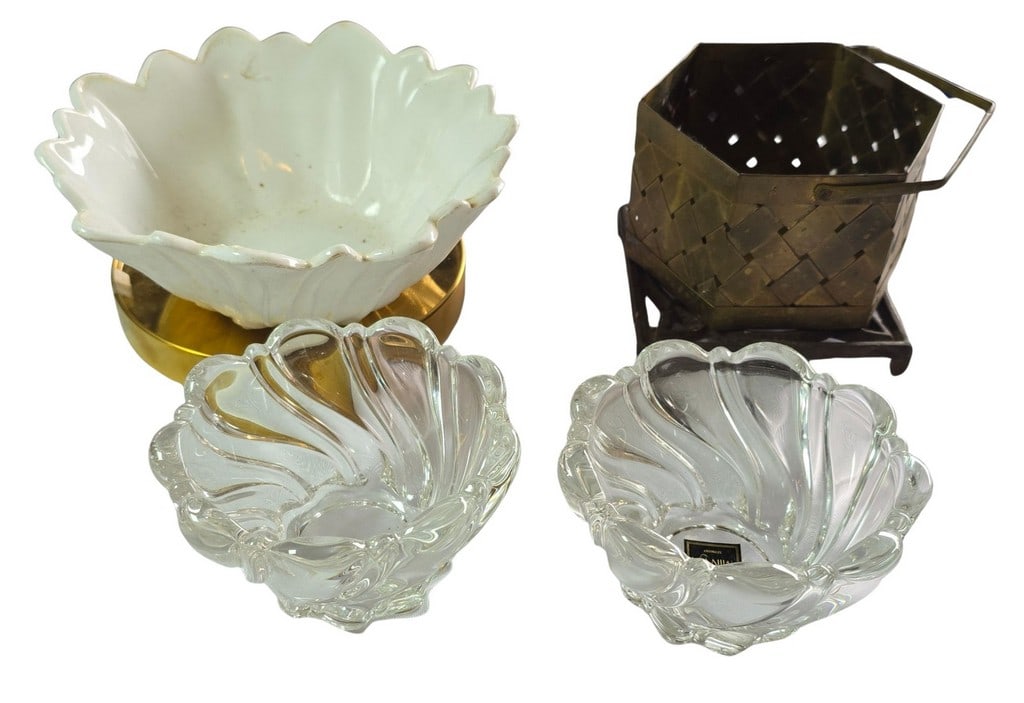 Mikasa Crystal and Brass Wall Sconces with Brass Basket (1 of 5)
