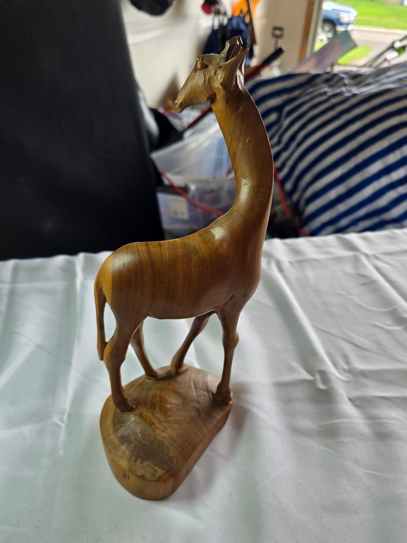 Carved Wood Gazelle, Ceramic Geese Planter, and Sitting Dog Figurine - 3