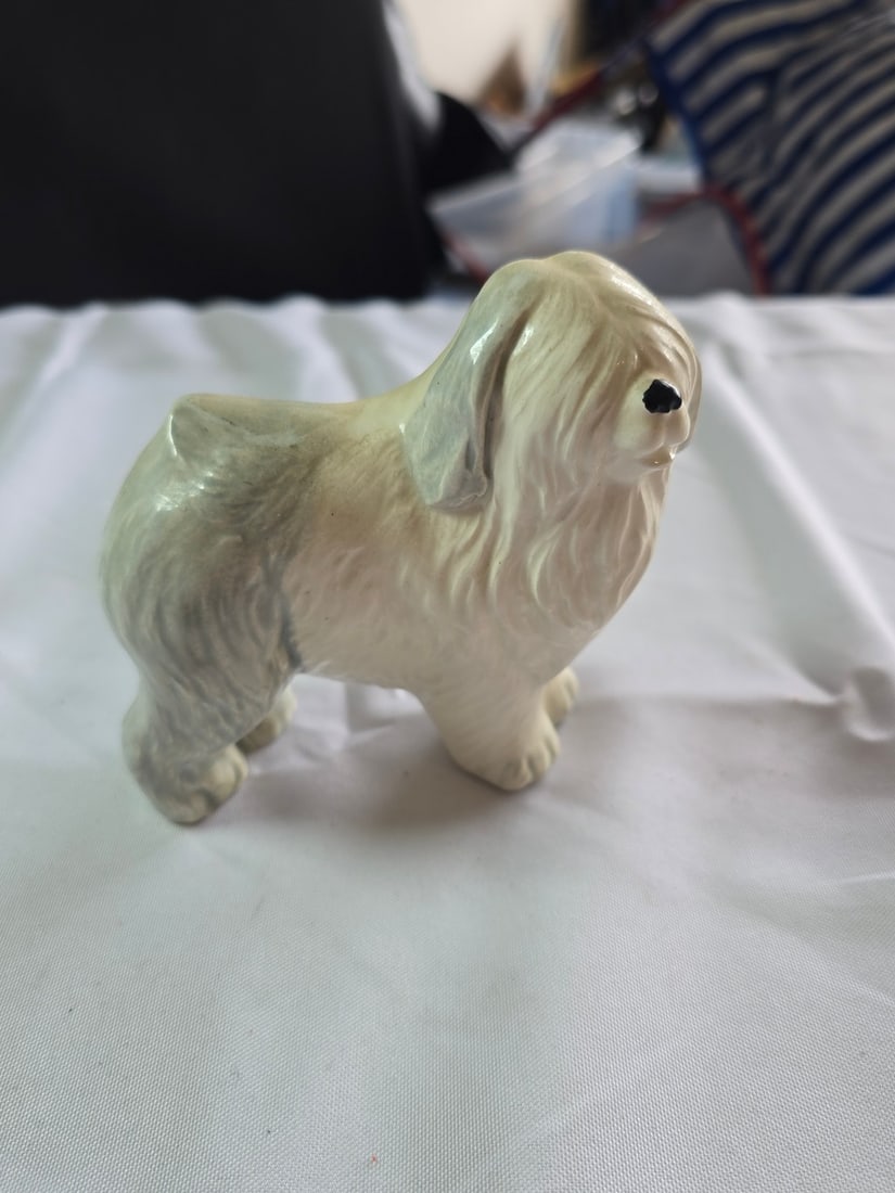 Carved Wood Gazelle, Ceramic Geese Planter, and Sitting Dog Figurine - 4