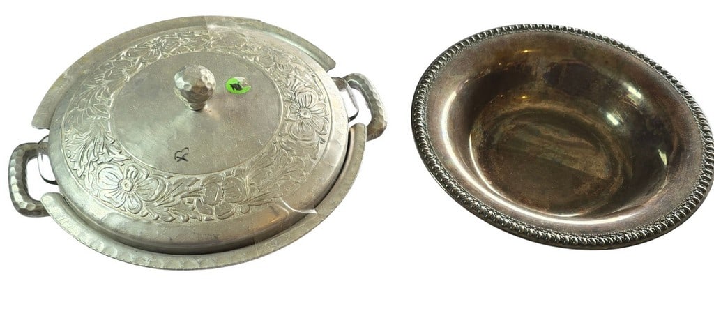 Everlast Hand Wrought Aluminum Covered Dish and Beaded Silver Plate Bowl (1 of 5)