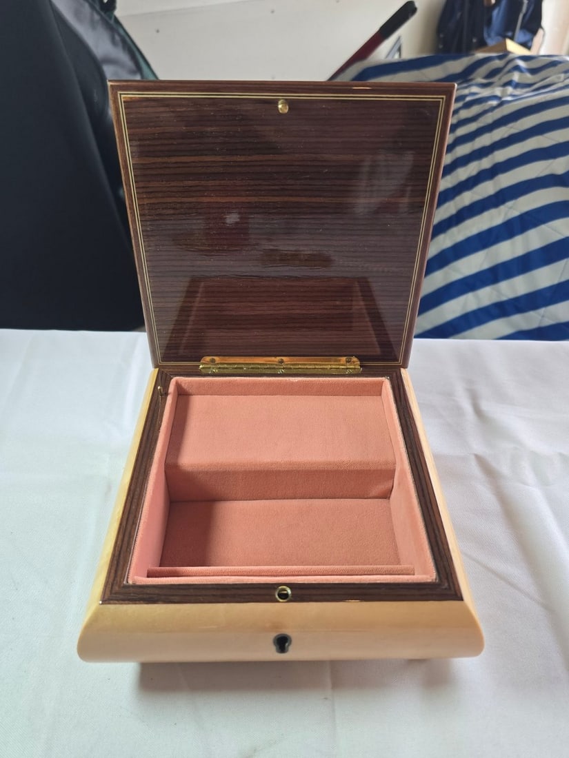 Inlaid Wooden Music Box with Assorted Jewelry - 3
