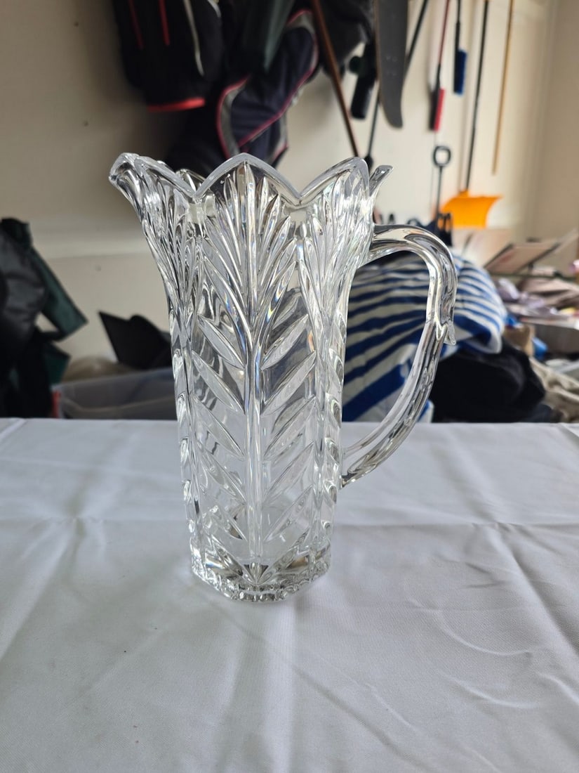 Three Piece Crystal Glassware Set, Including Two Vases and a Pitcher - 4