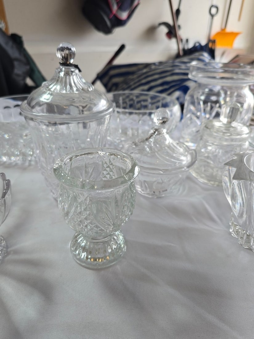 Collection of 11 Cut and Pressed Glass Serving Dishes and Jars - 3