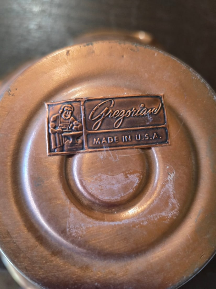 Three Pieces of Vintage Metal Decor: Copper Coal Scuttle, Brass Bowl, and Florentine Copper Bowl - 4