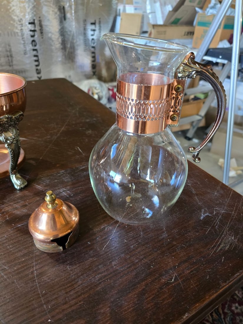 Vintage Copper and Glass Coffee or Tea Server Set with Tray - 3