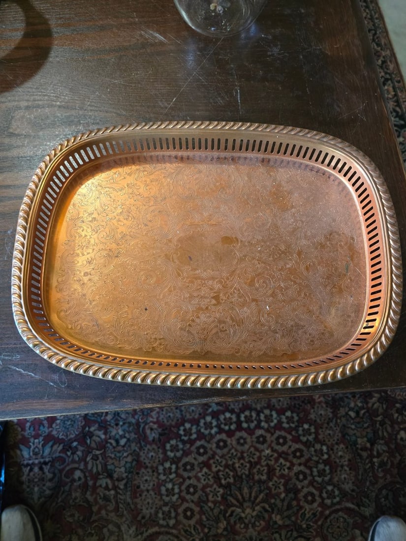 Vintage Copper and Glass Coffee or Tea Server Set with Tray - 4