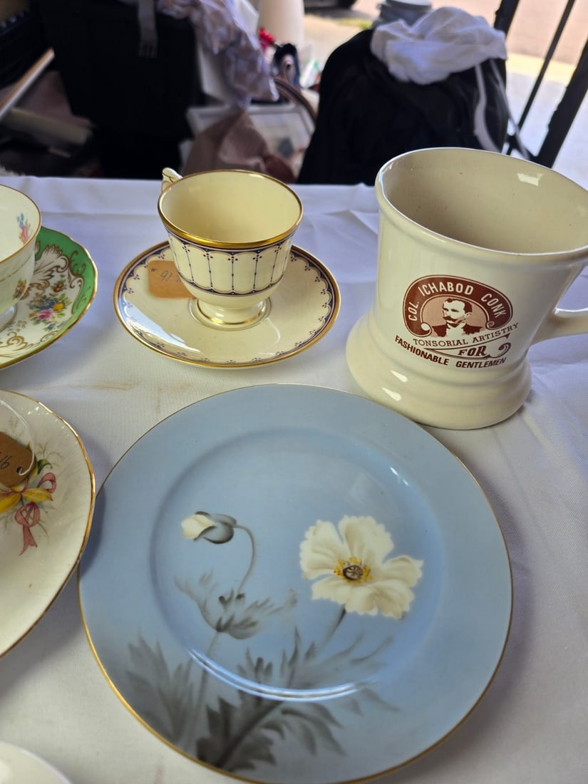 Collection of Assorted Porcelain and Ceramic Tableware, Including Teacups, Saucers, and a Shaving... - 5
