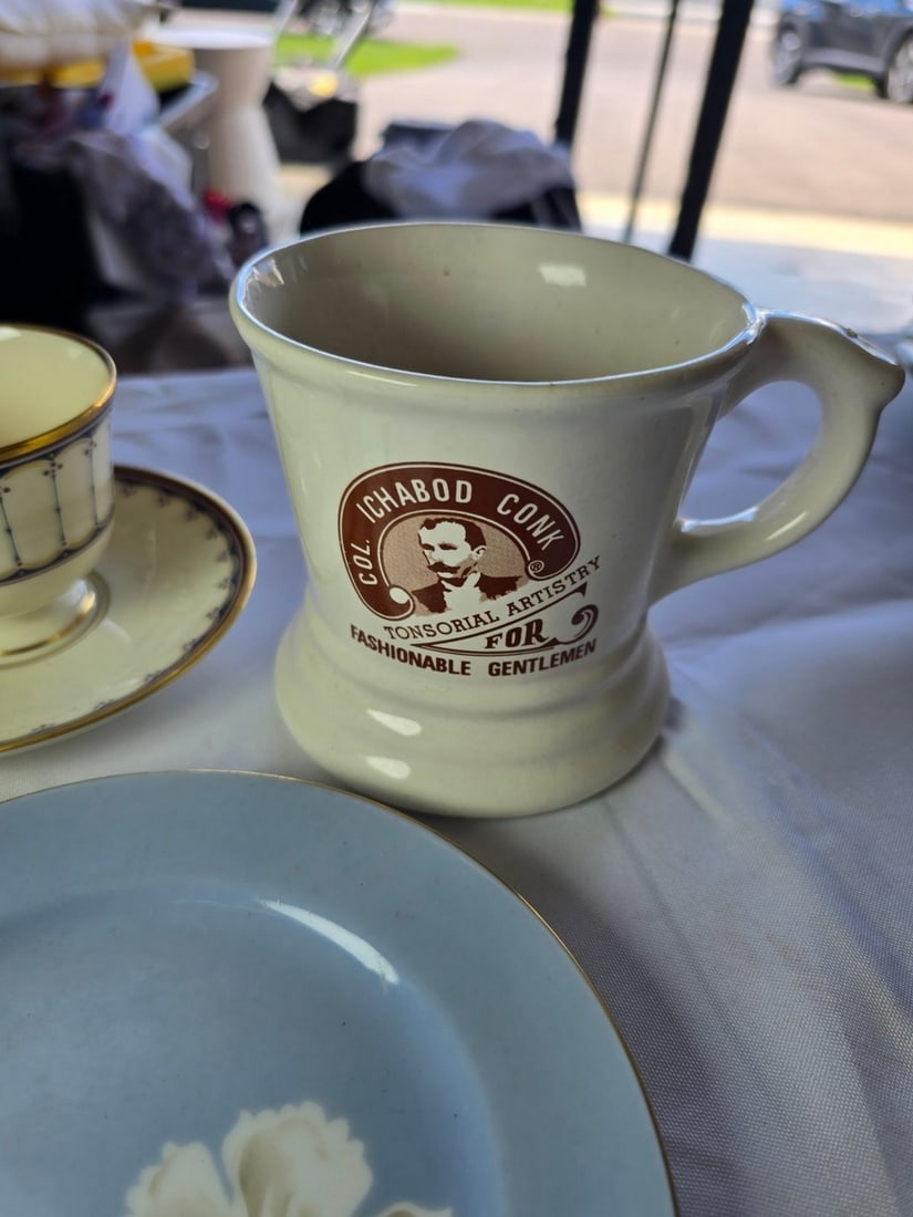 Collection of Assorted Porcelain and Ceramic Tableware, Including Teacups, Saucers, and a Shaving... - 6