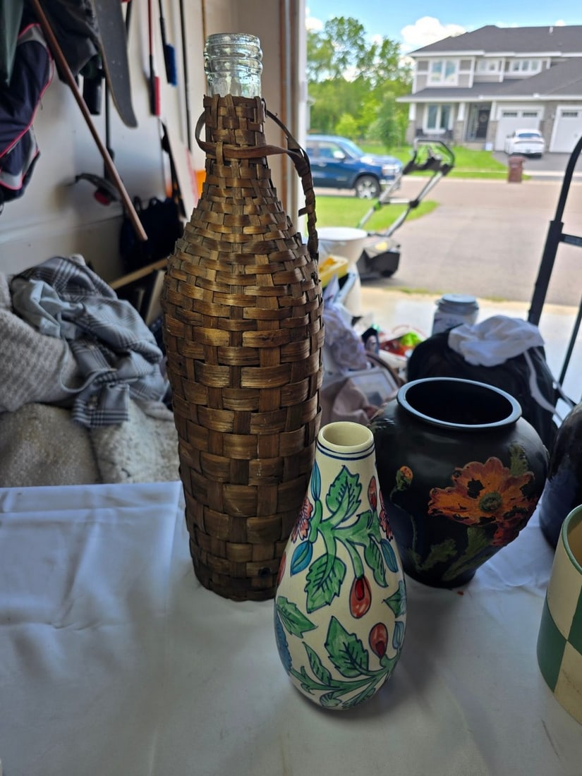Collection of Assorted Pottery and Woven Demijohn - 2