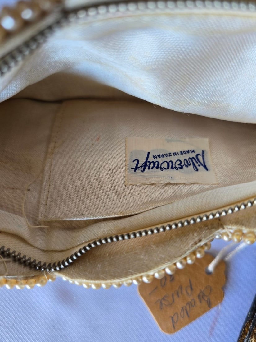 Amelia Berko Crocodile Embossed Leather Clutch with Silvercraft Beaded Purse - 3