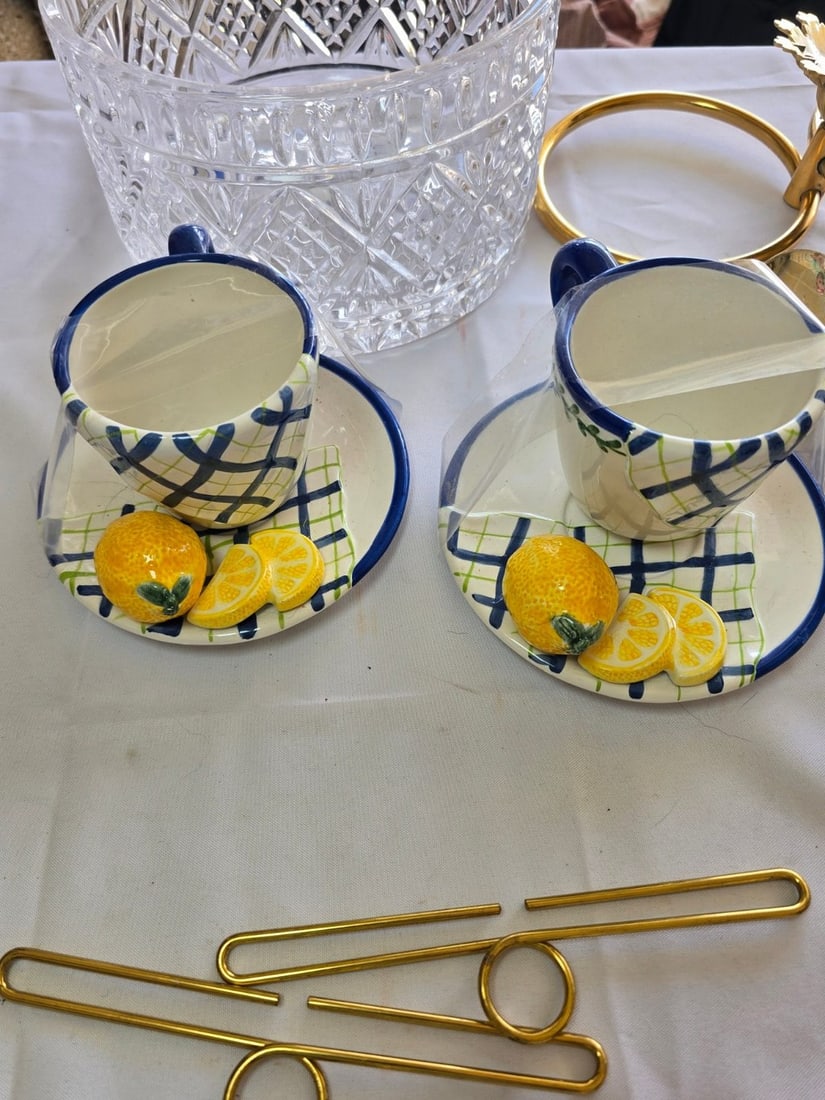 Collection of Decorative Household Items: Crystal Bowl, Shannon Crystal Serving Set, Ceramic Tea ... - 3